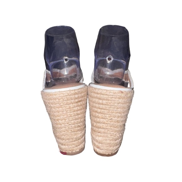 Jack Rogers Whipstitch Espadrille Wedge Sandals White Leather Thong Size 9 - Picture 6 of 9